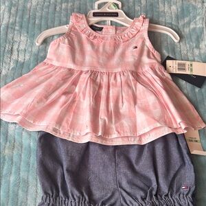 Tommy Hilfiger Pink Checkered Baby Dress with Blue Bottoms